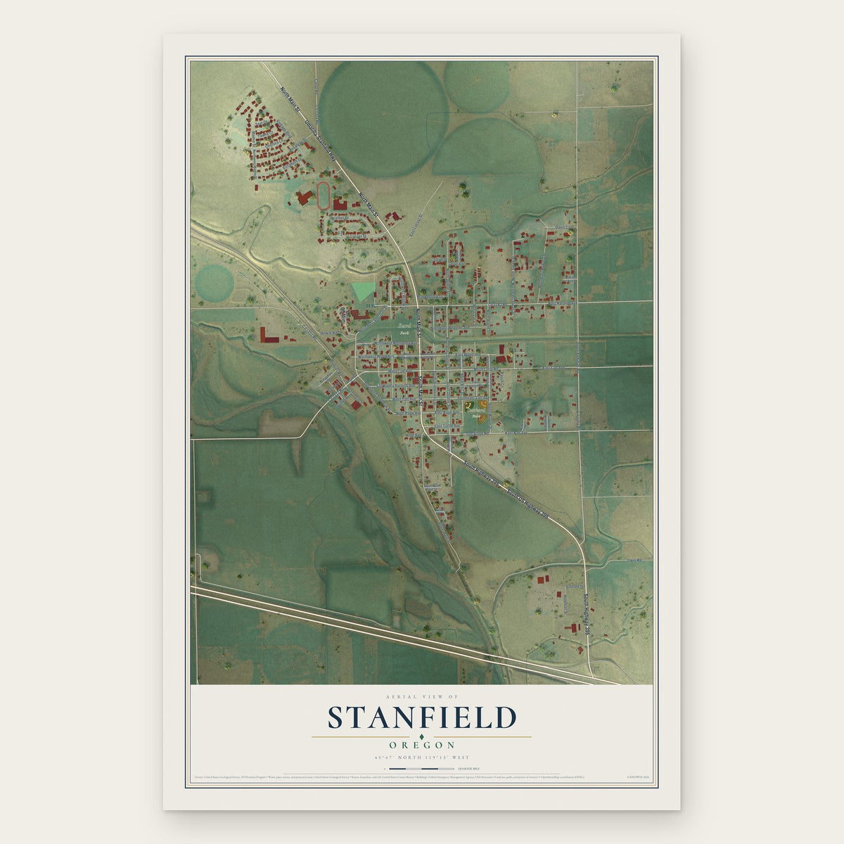 Stanfield, Oregon map print, the full design
