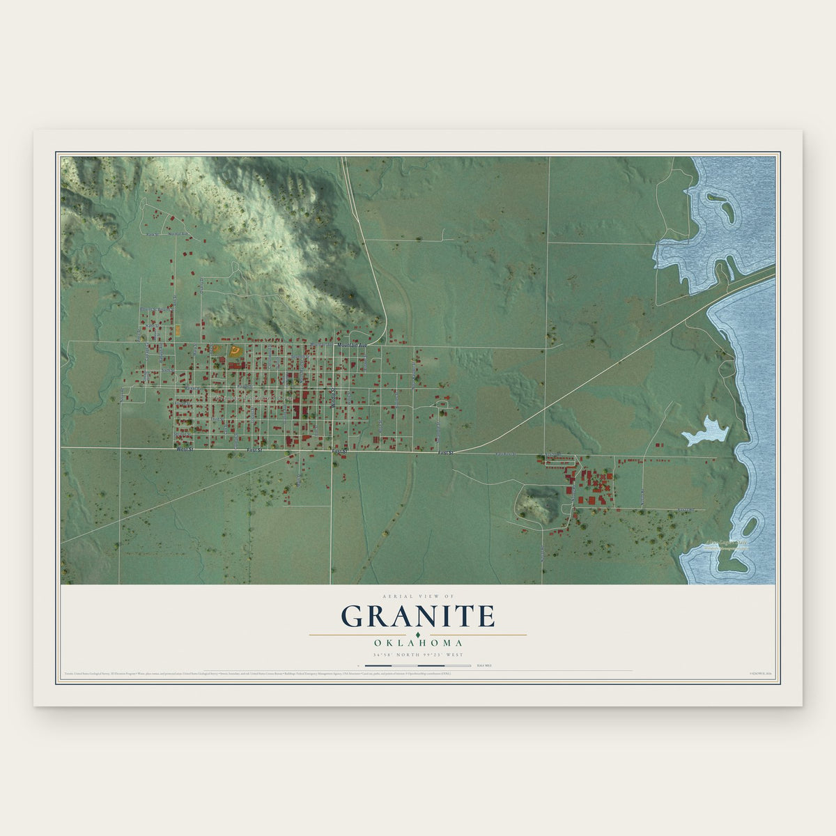 Granite, Oklahoma map print, the full design