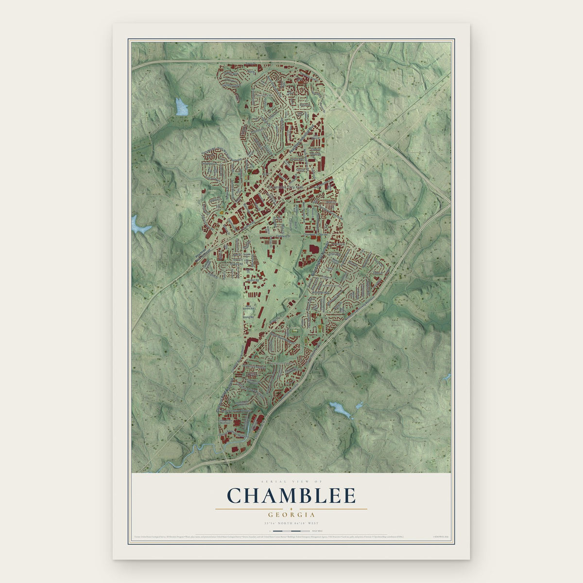 Chamblee, Georgia map print, the full design
