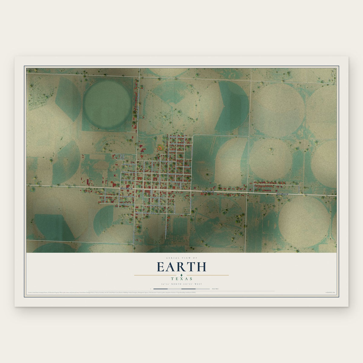 Earth, Texas map print, the full design