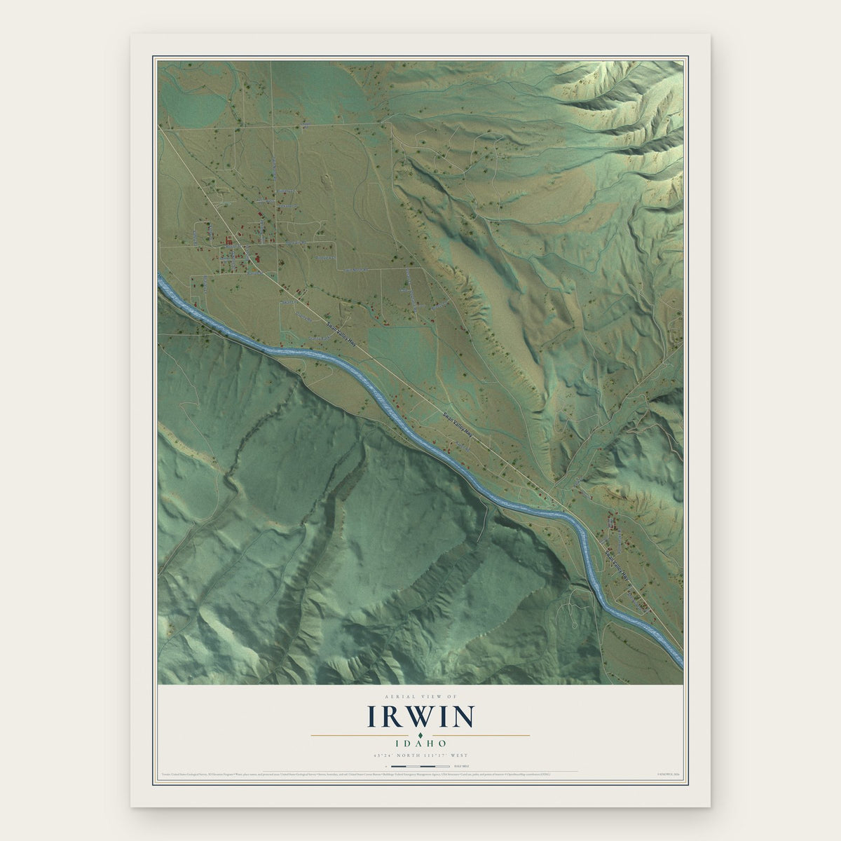 Irwin, Idaho map print, the full design