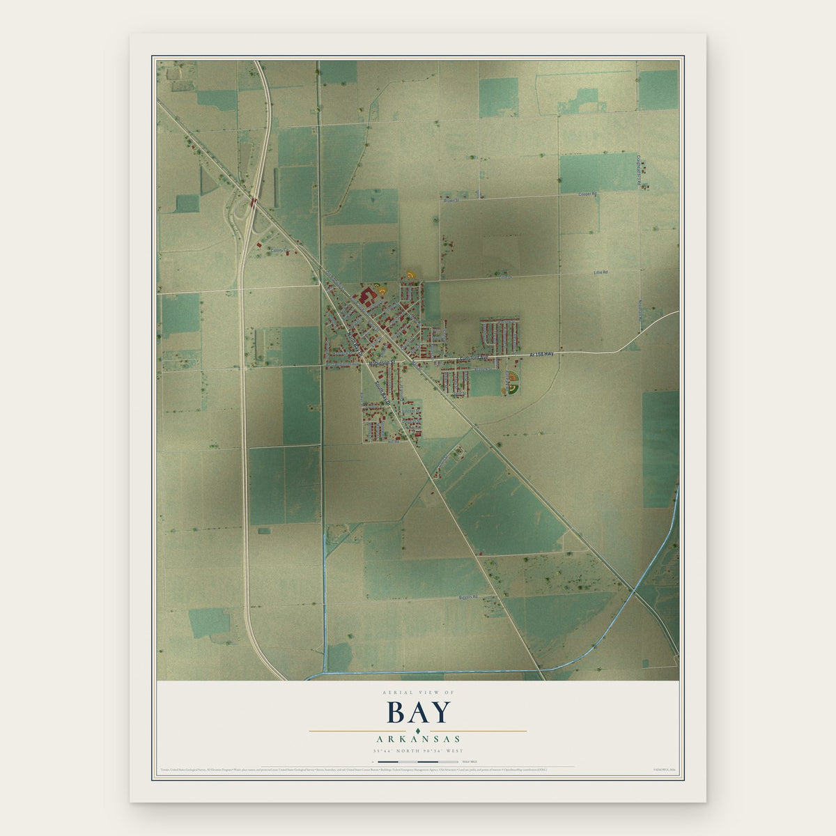 Bay, Arkansas map print, the full design