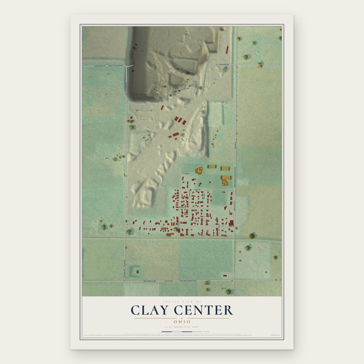Clay Center, Ohio map print, the full design