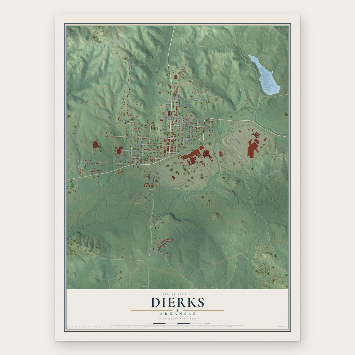 Dierks, Arkansas map print, the full design