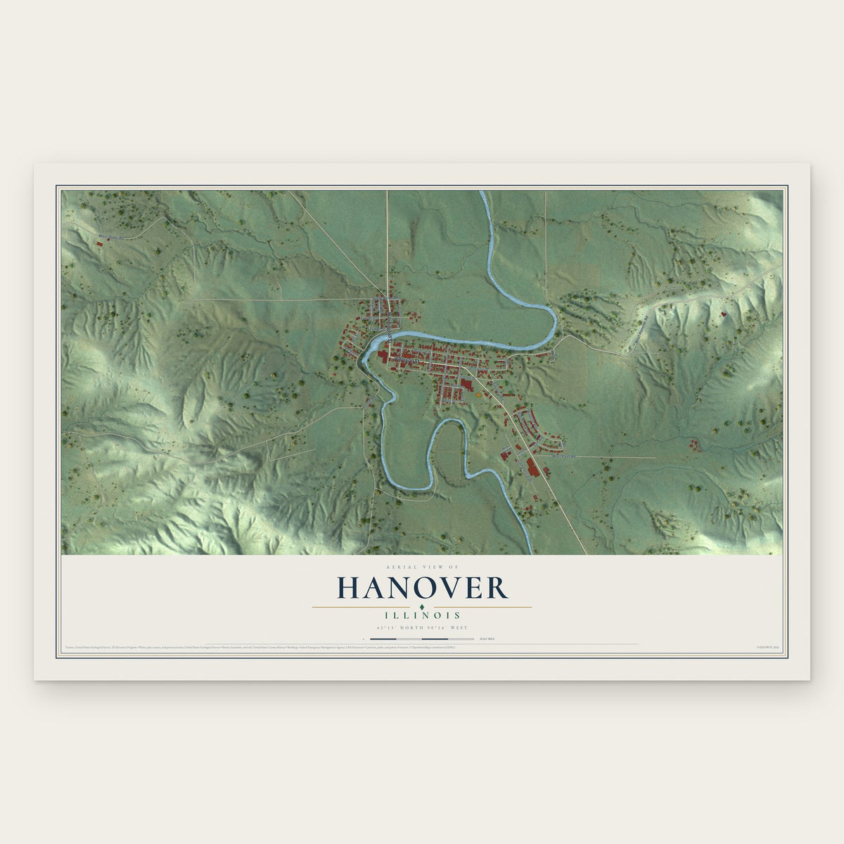 Hanover, Illinois map print, the full design