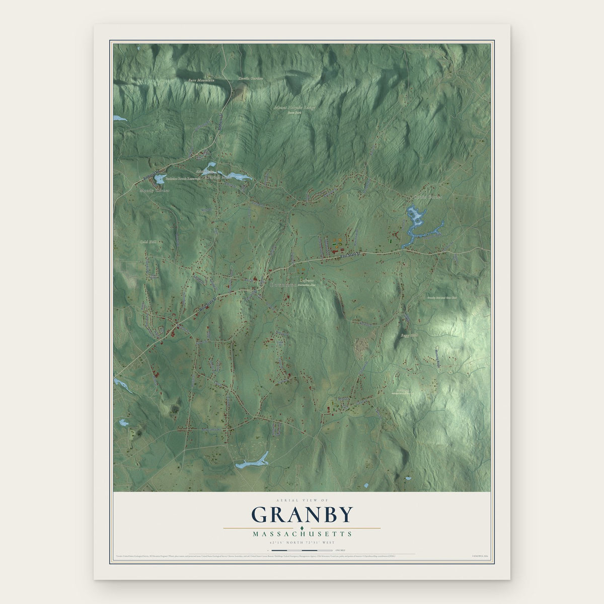 Granby, Massachusetts map print, the full design