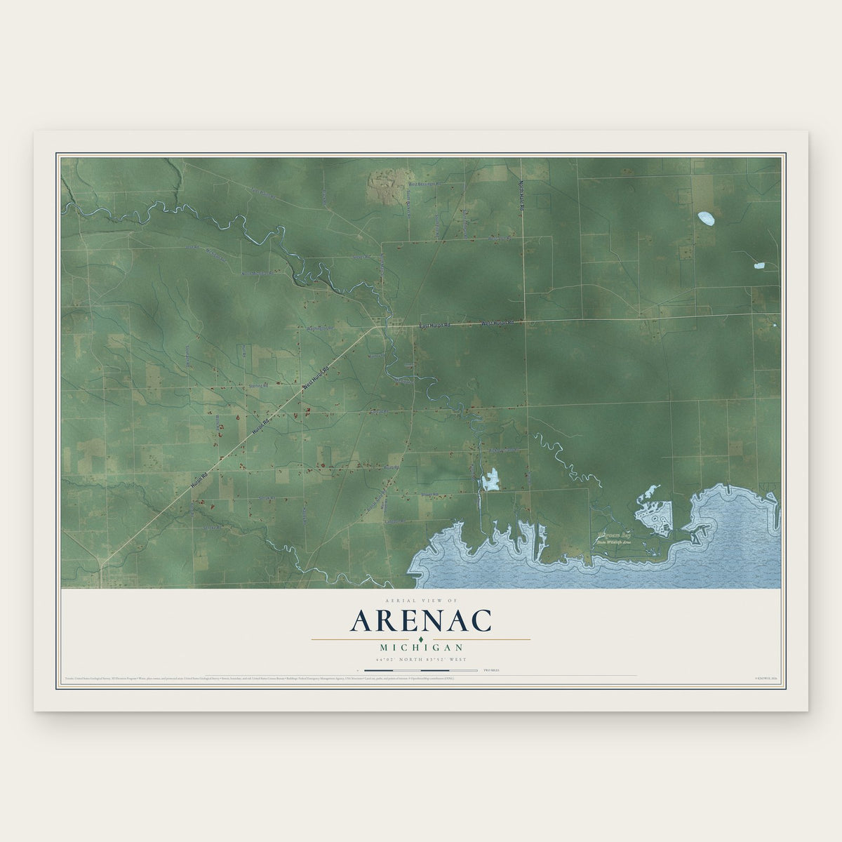 Arenac, Michigan map print, the full design