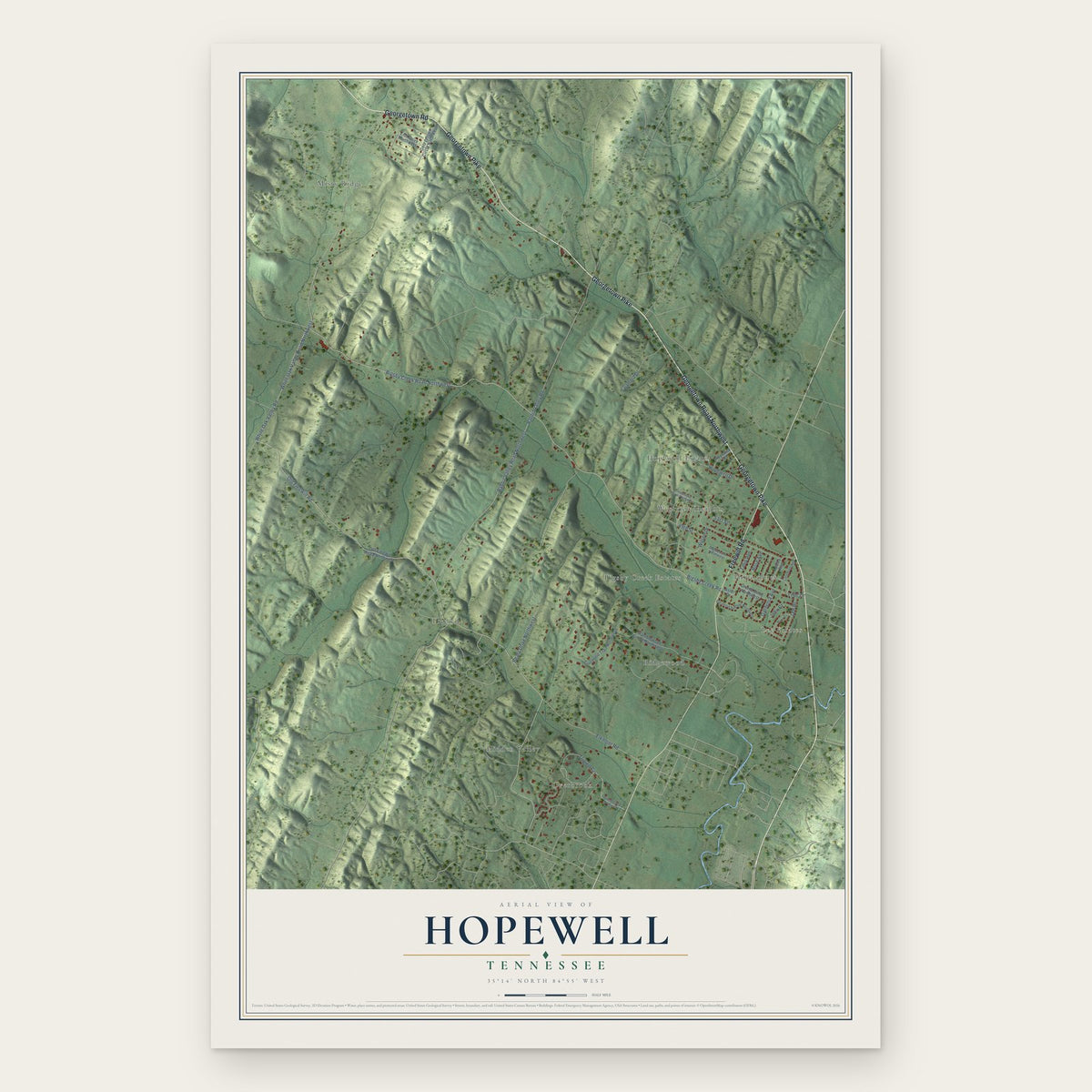 Hopewell, Tennessee map print, the full design