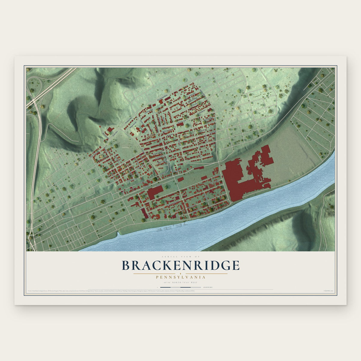 Brackenridge, Pennsylvania map print, the full design
