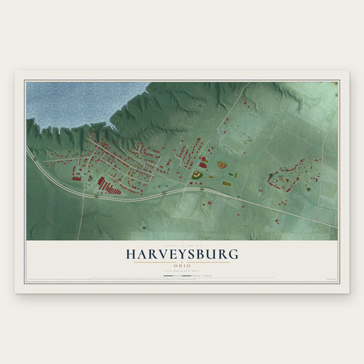 Harveysburg, Ohio map print, the full design