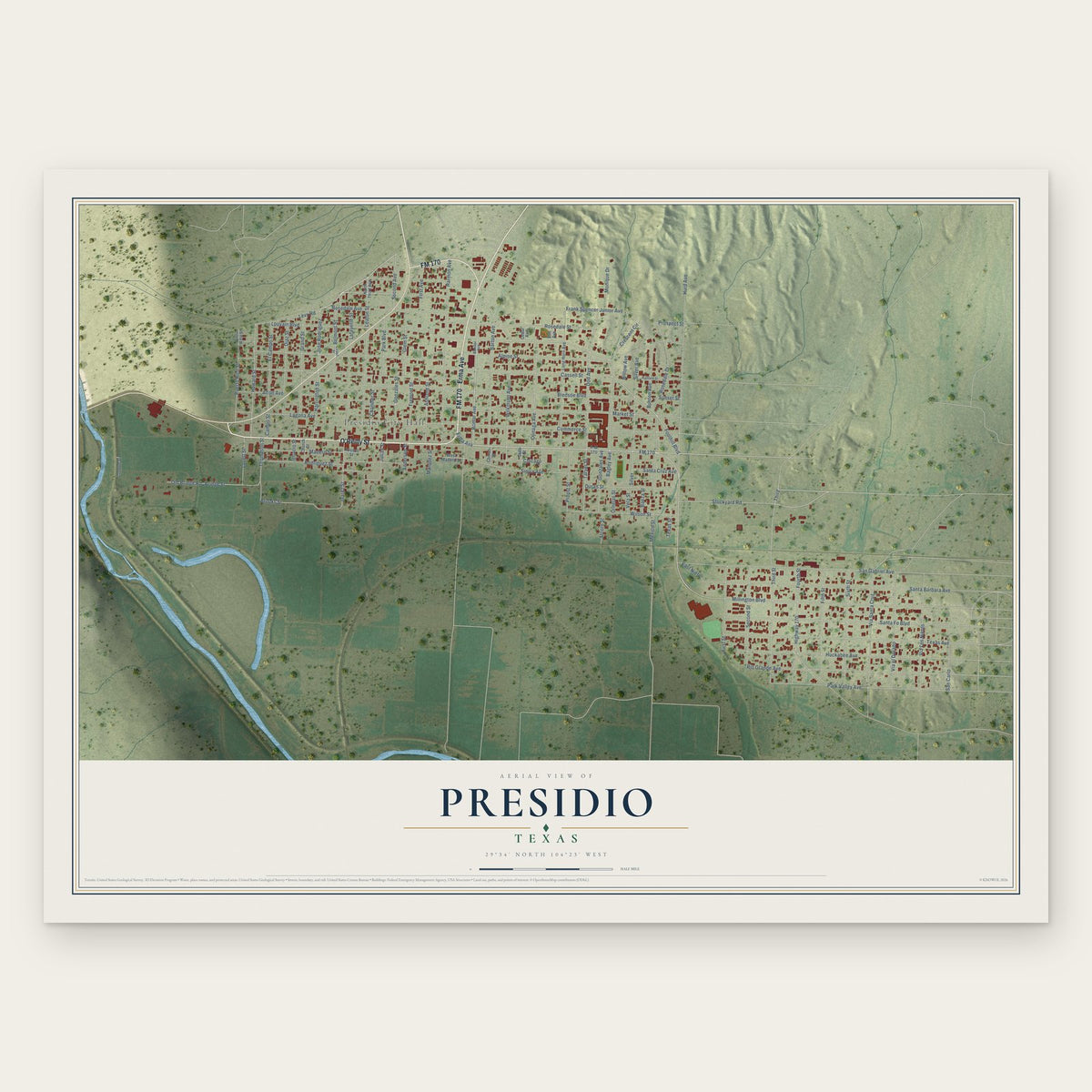 Presidio, Texas map print, the full design