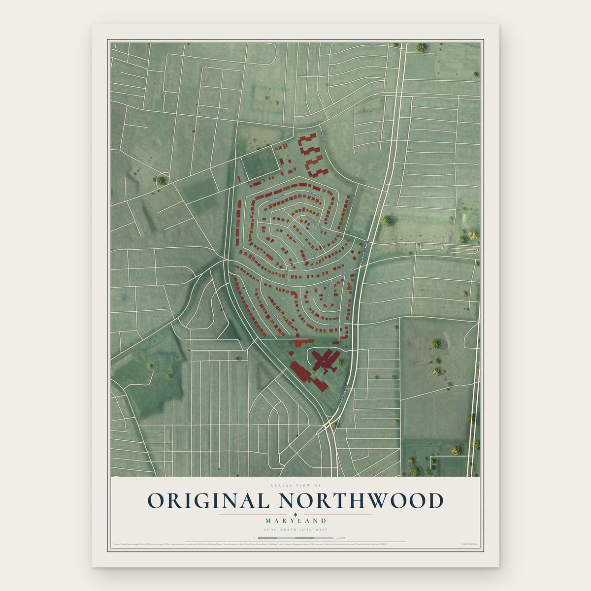 Original Northwood, Maryland map print, the full design