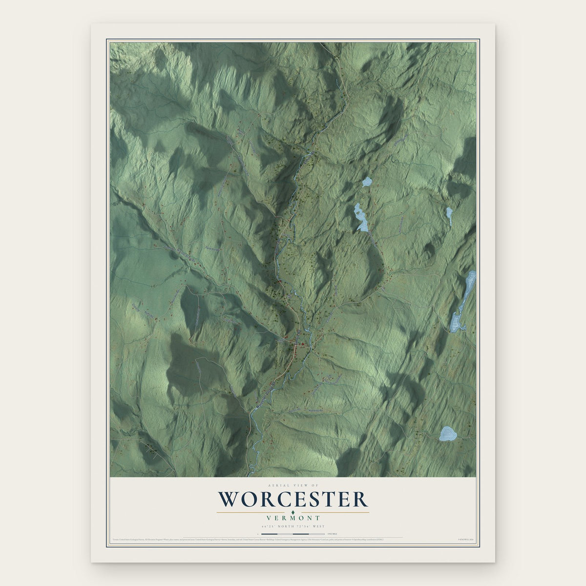 Worcester, Vermont map print, the full design