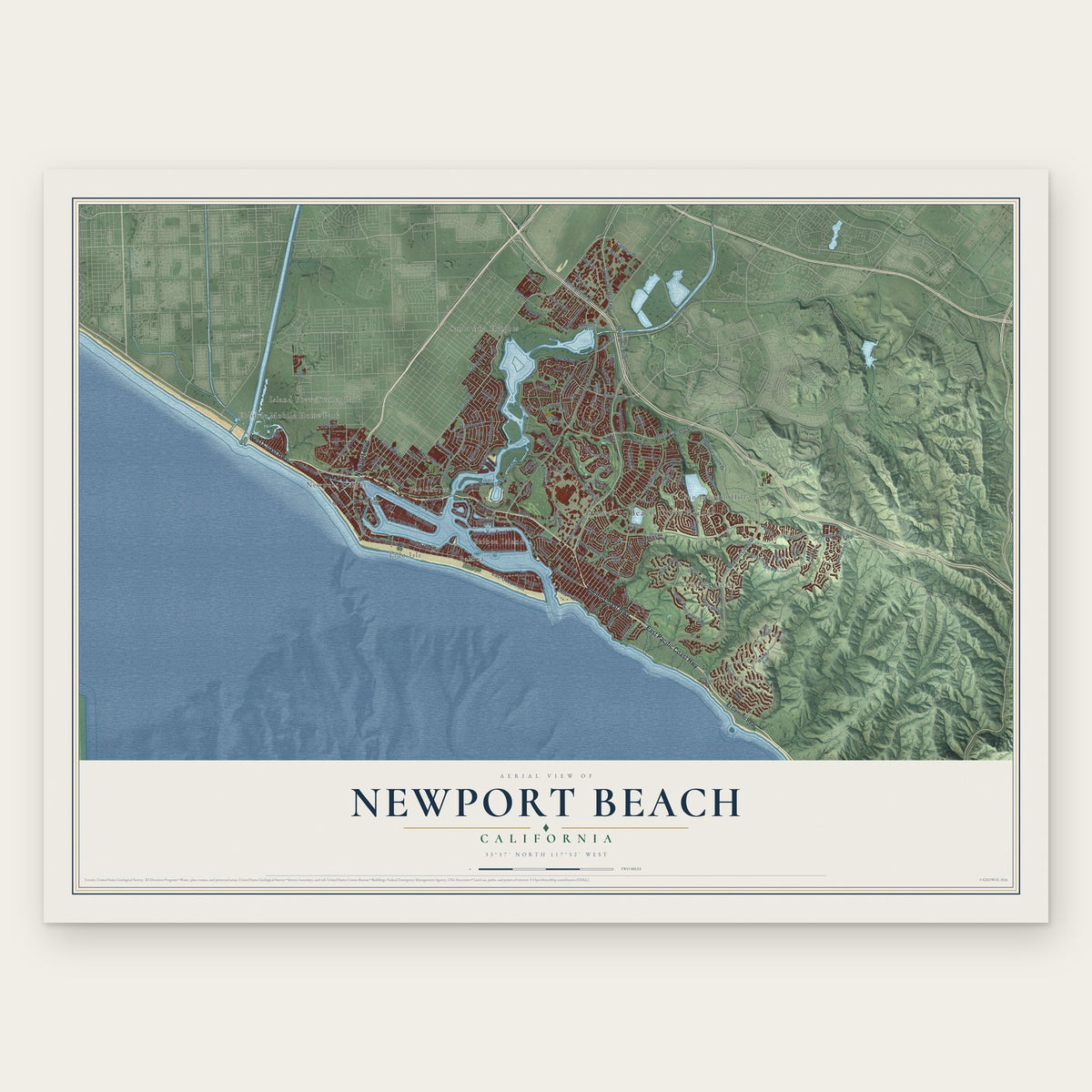 Newport Beach, California map print, the full design