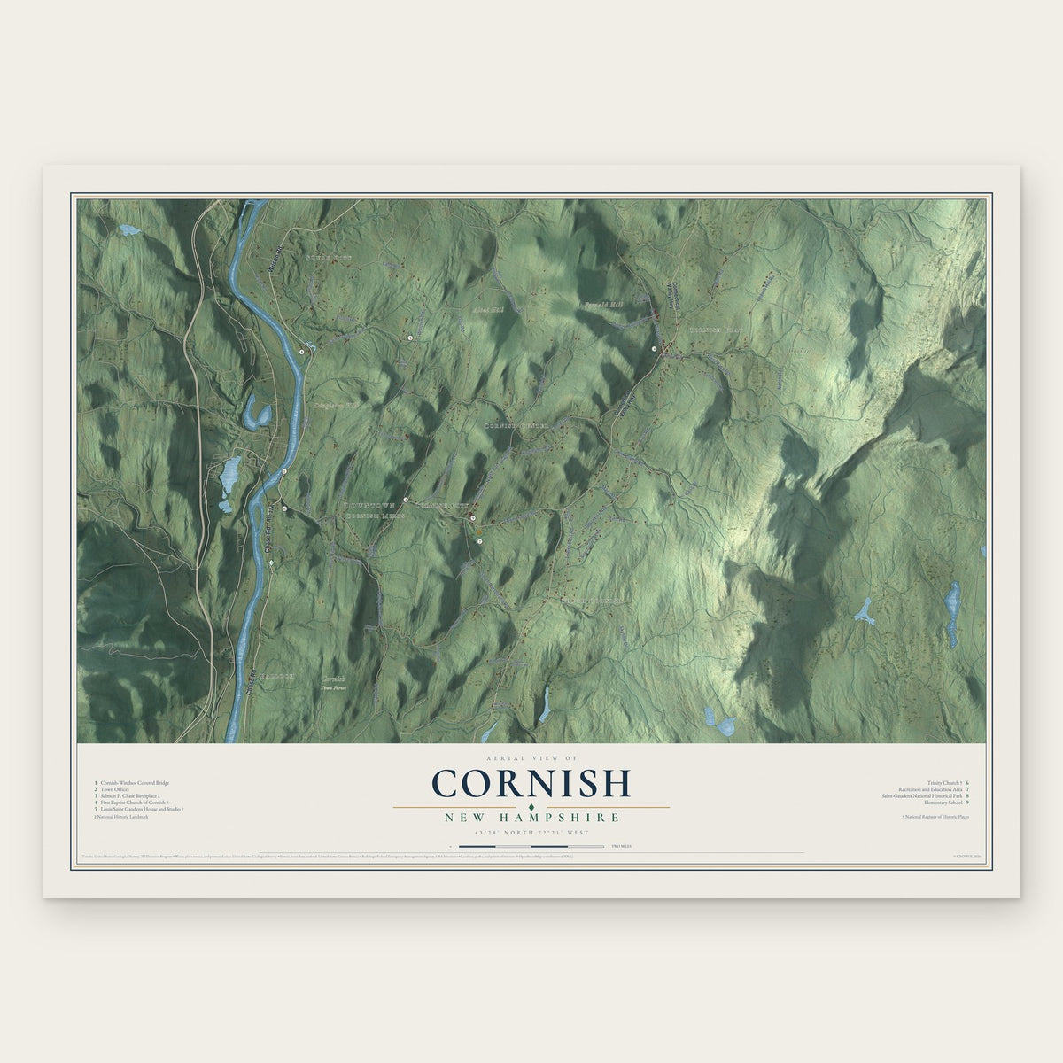 Cornish, New Hampshire map print, the full design