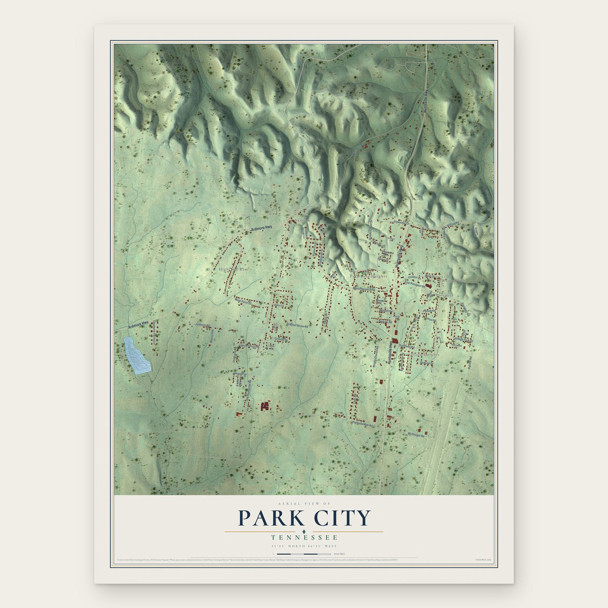 Park City, Tennessee map print, the full design