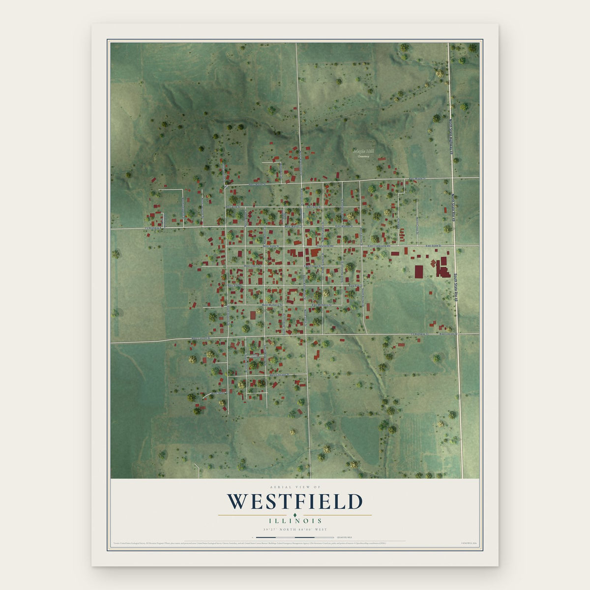 Westfield, Illinois map print, the full design