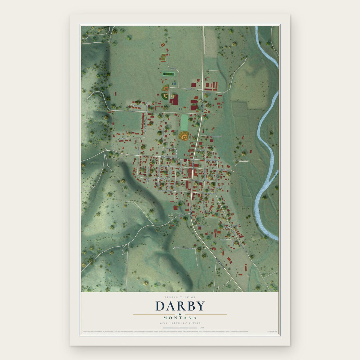 Darby, Montana map print, the full design