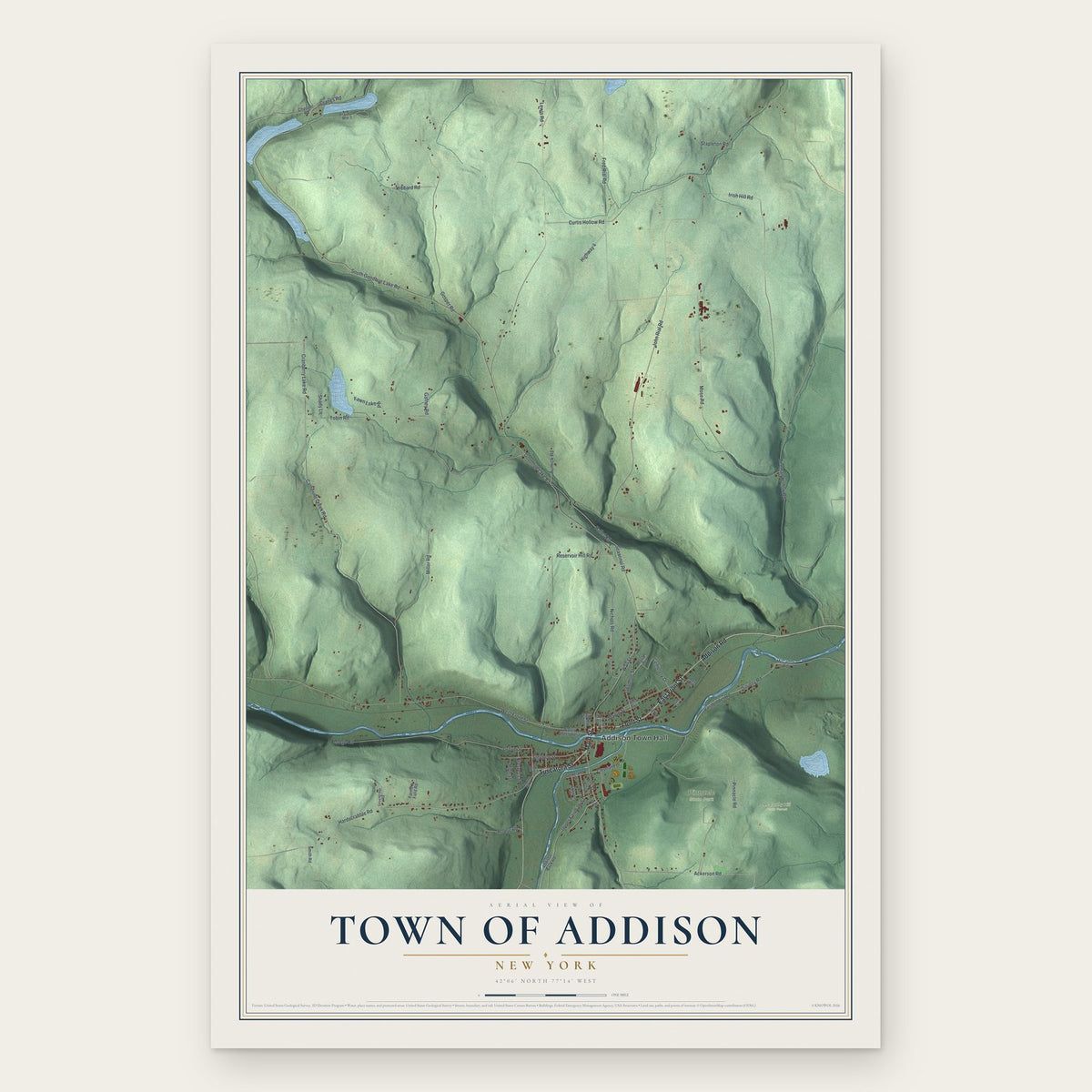 Town of Addison, New York map print, the full design