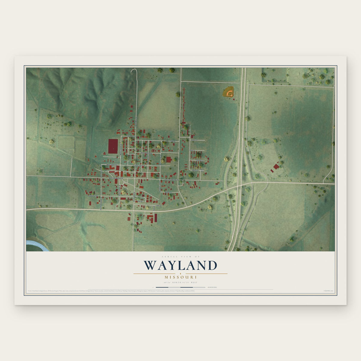 Wayland, Missouri map print, the full design
