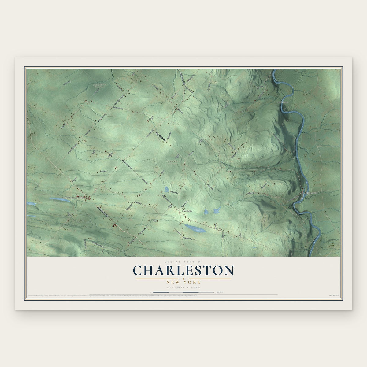 Charleston, New York map print, the full design