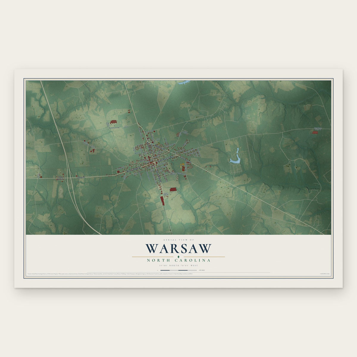 Warsaw, North Carolina map print, the full design
