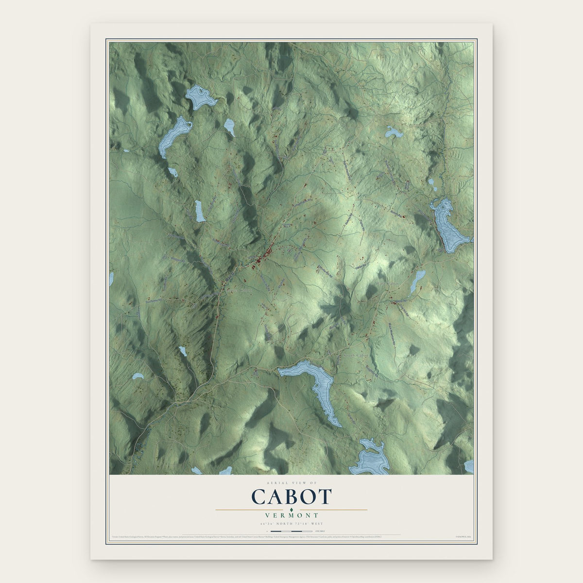 Cabot, Vermont map print, the full design