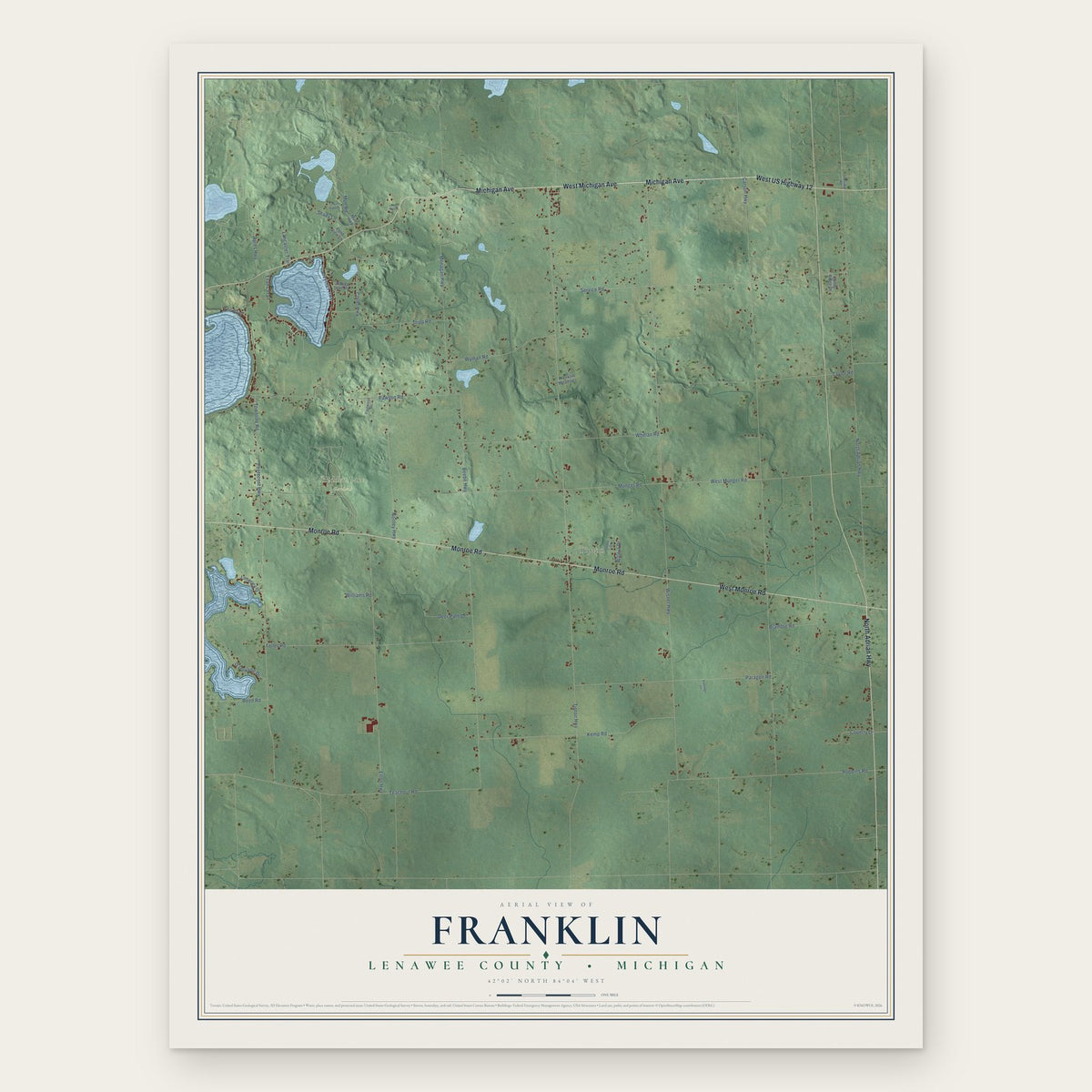 Franklin, Lenawee County, Michigan map print, the full design