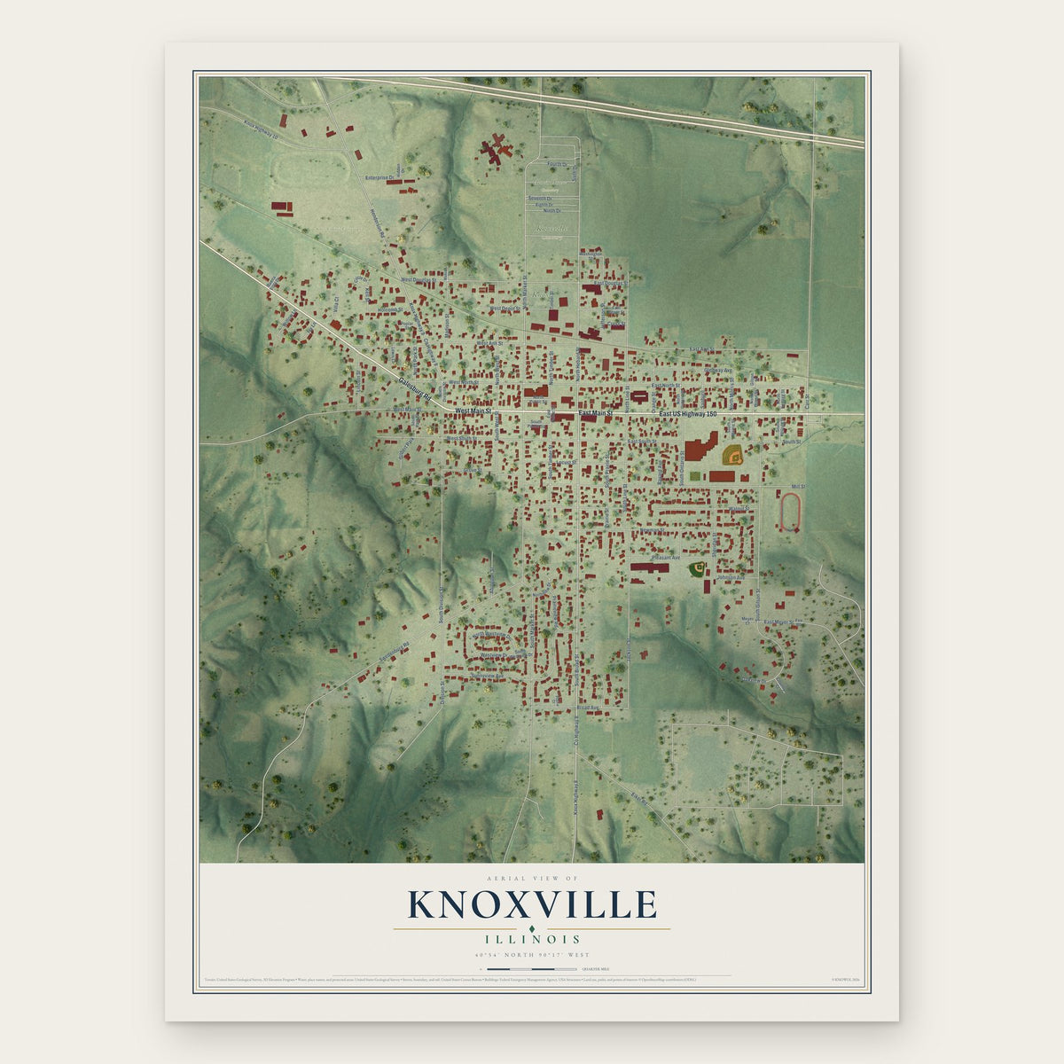 Knoxville, Illinois map print, the full design