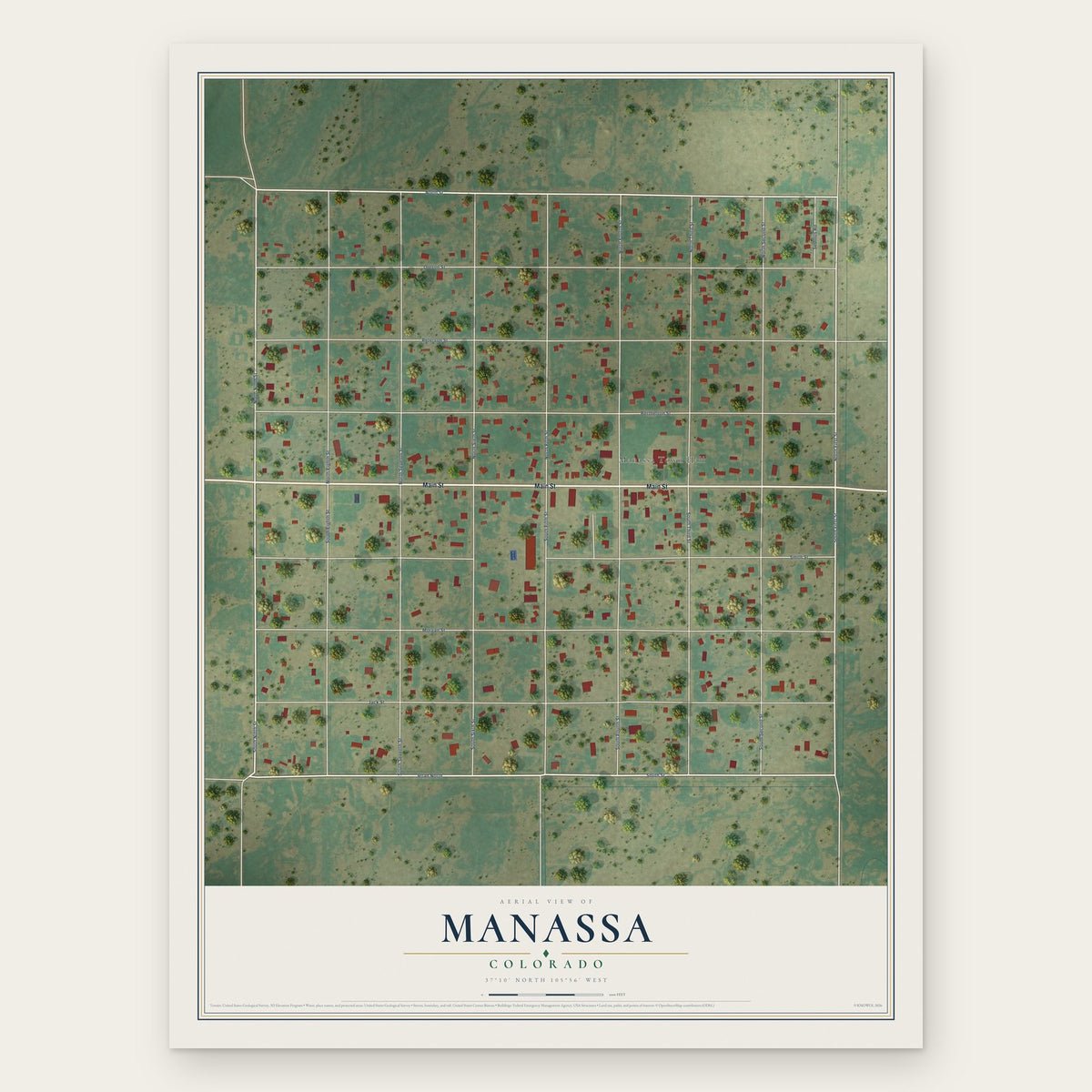 Manassa, Colorado map print, the full design