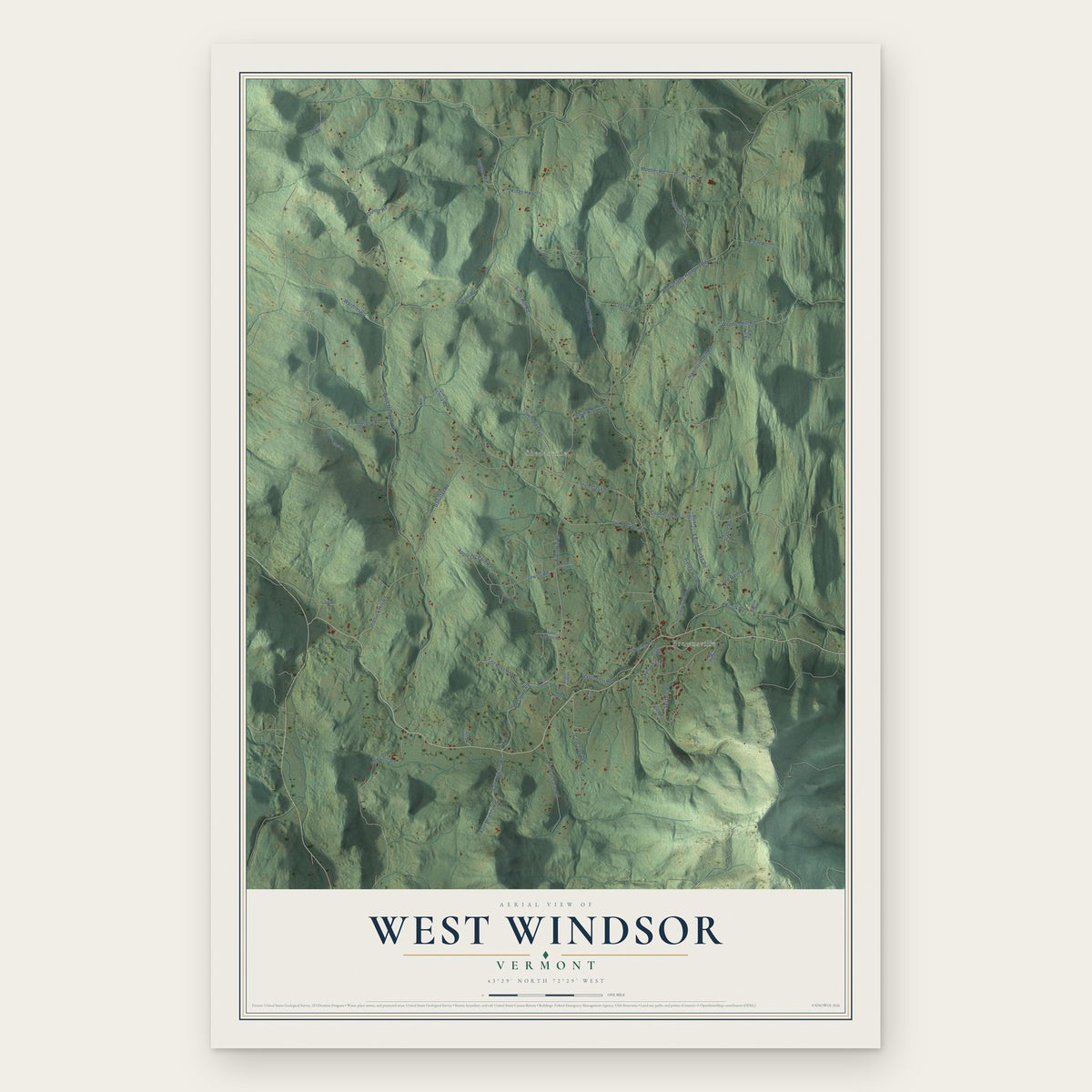 West Windsor, Vermont map print, the full design