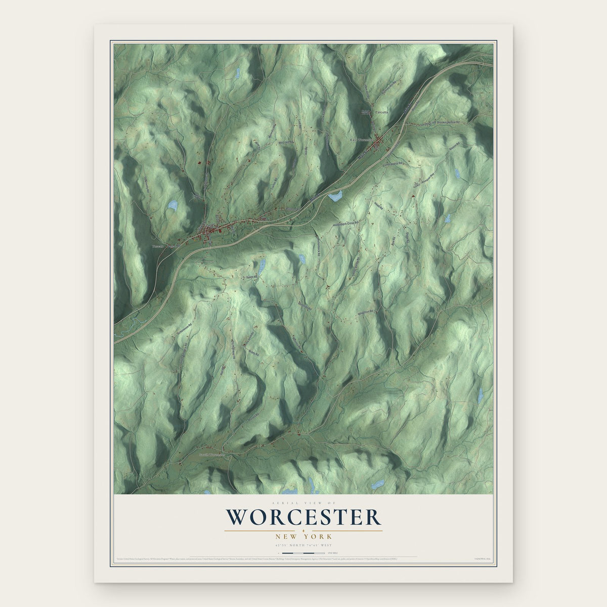 Worcester, New York map print, the full design