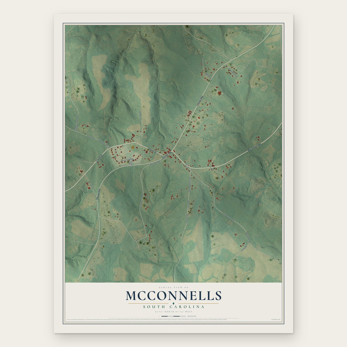 McConnells, South Carolina map print, the full design