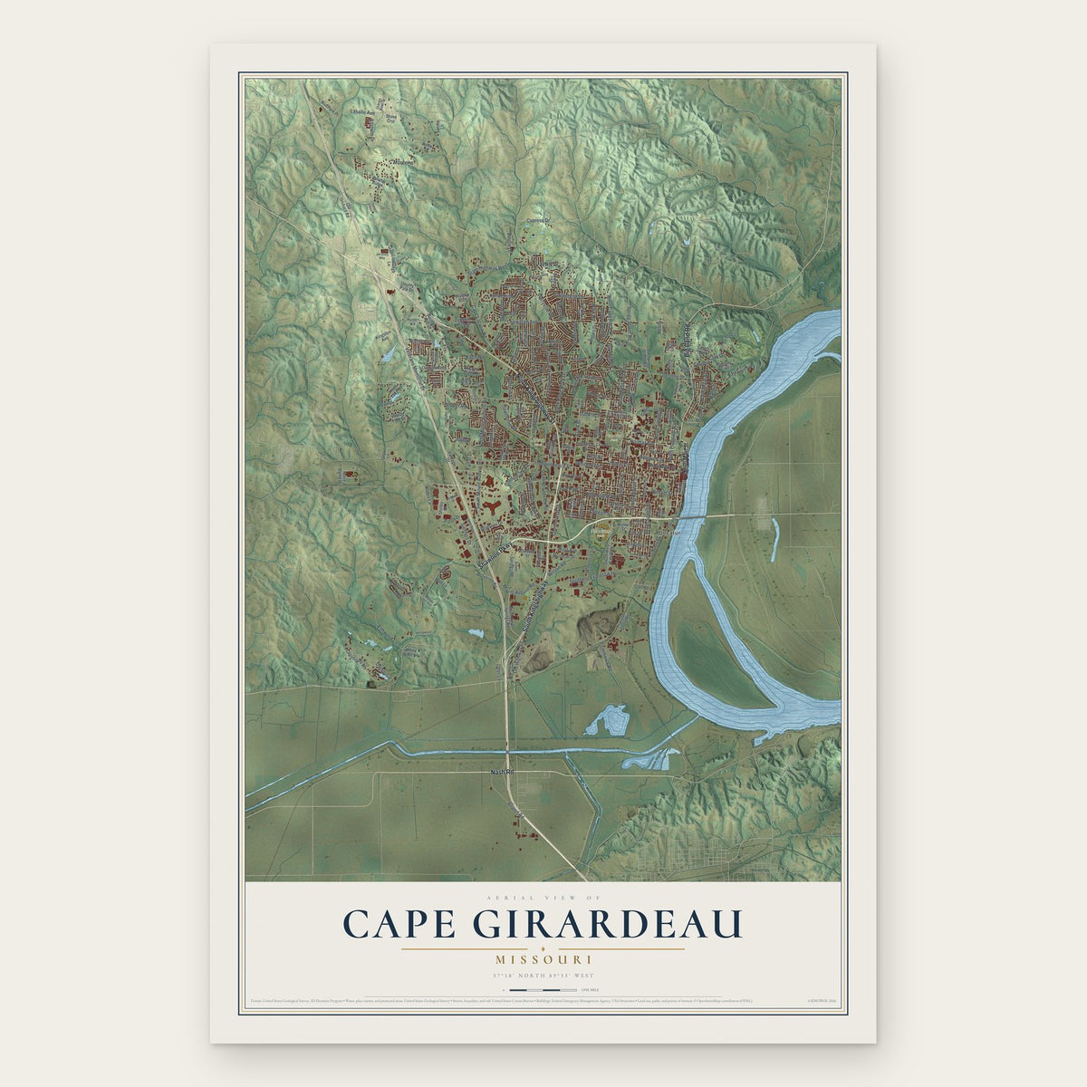 Cape Girardeau, Missouri map print, the full design