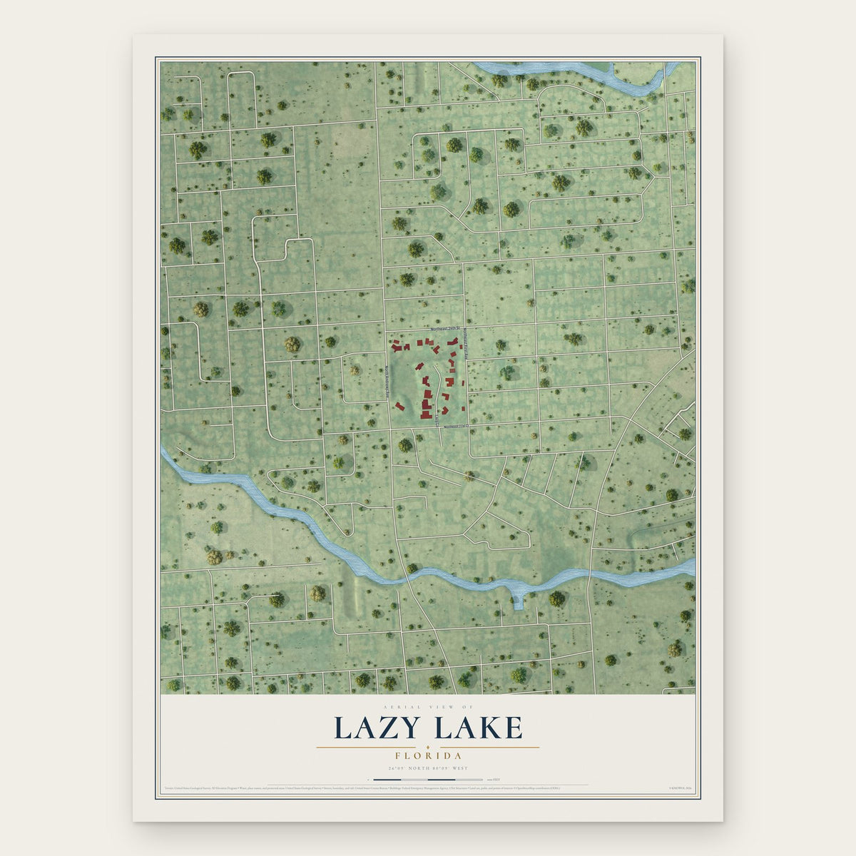 Lazy Lake, Florida map print, the full design