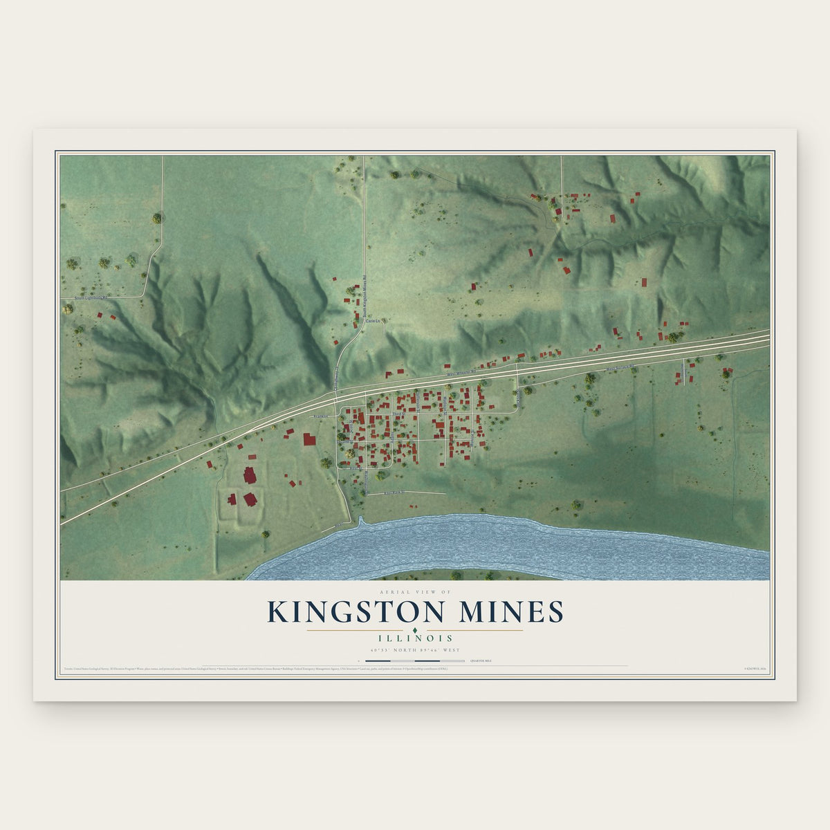 Kingston Mines, Illinois map print, the full design