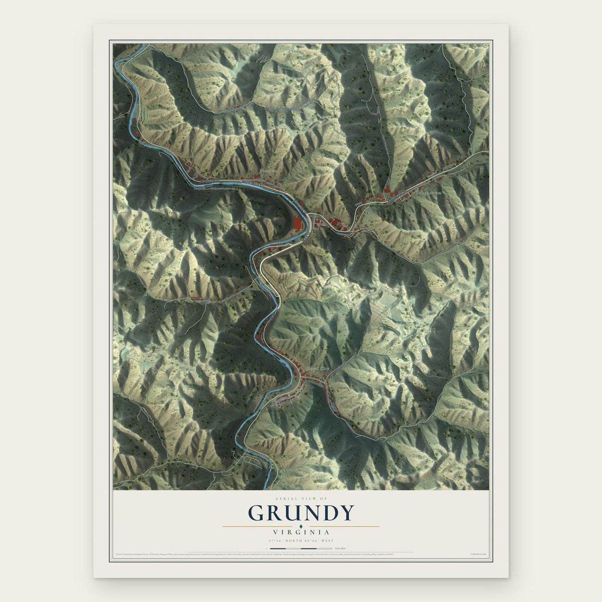Grundy, Virginia map print, the full design