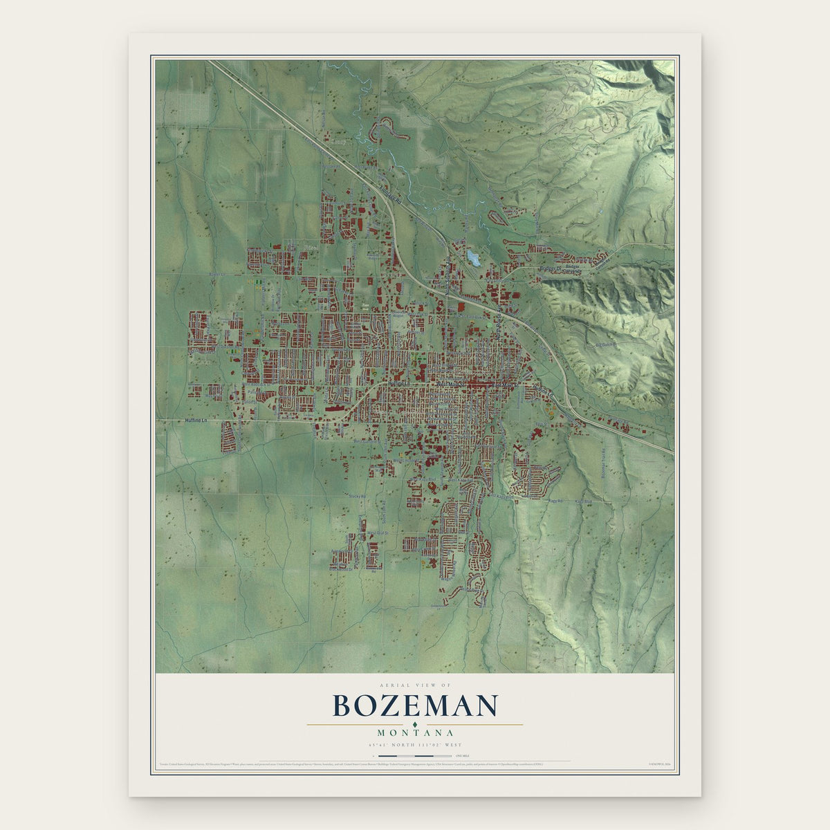 Bozeman, Montana map print, the full design