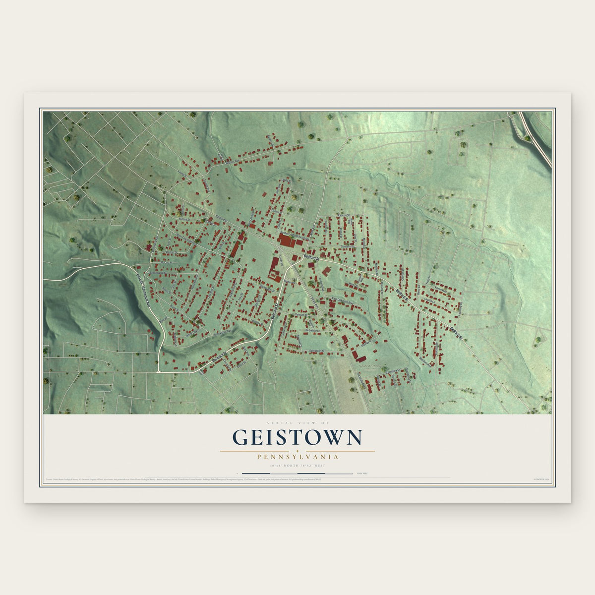 Geistown, Pennsylvania map print, the full design