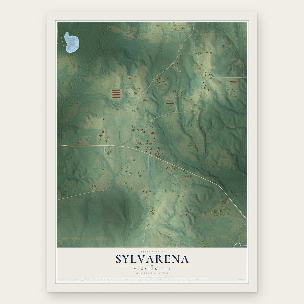 Sylvarena, Mississippi map print, the full design