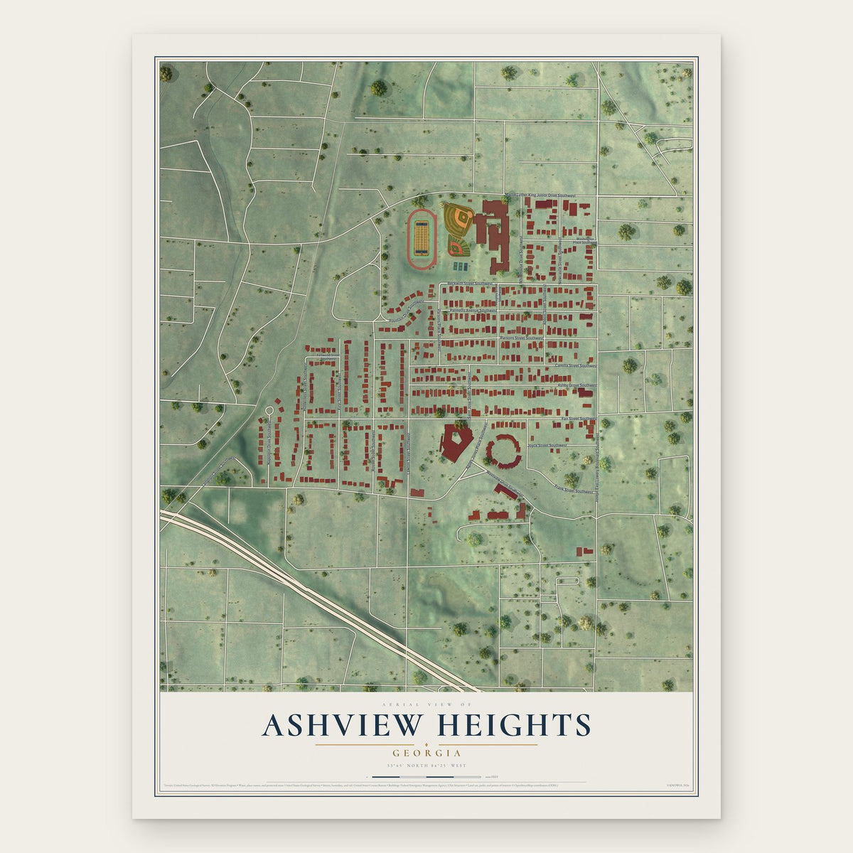 Ashview Heights, Georgia map print, the full design