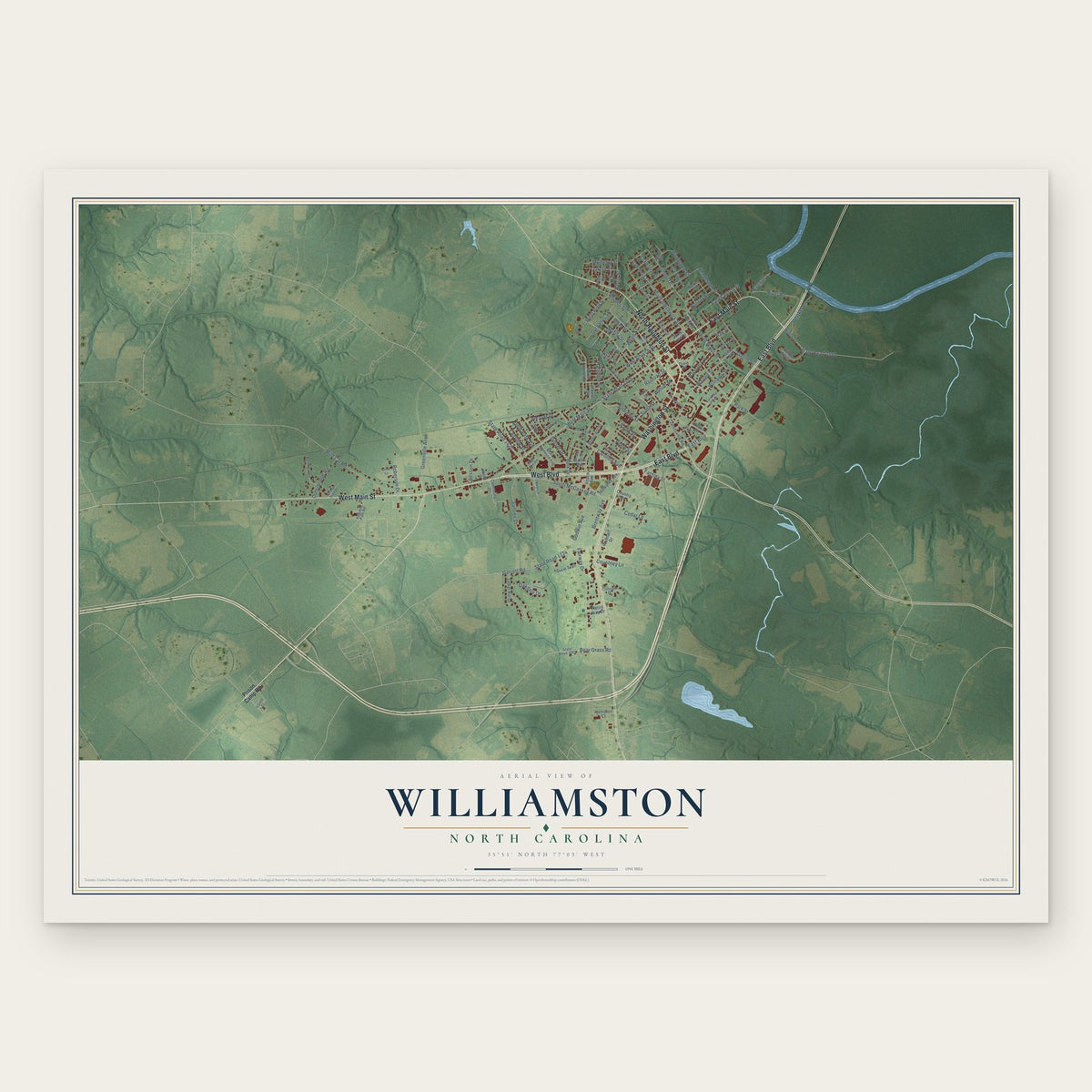 Williamston, North Carolina map print, the full design