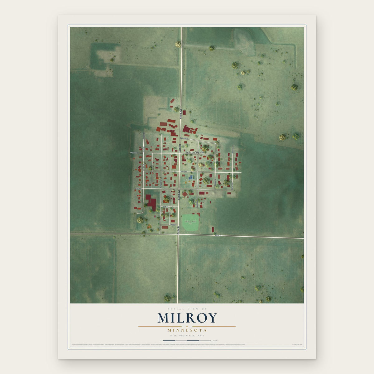 Milroy, Minnesota map print, the full design