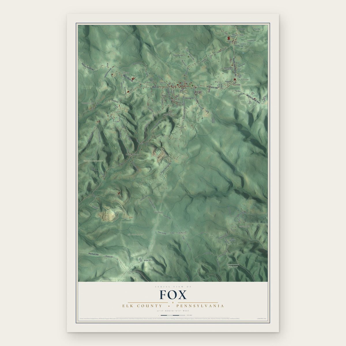 Fox, Elk County, Pennsylvania map print, the full design