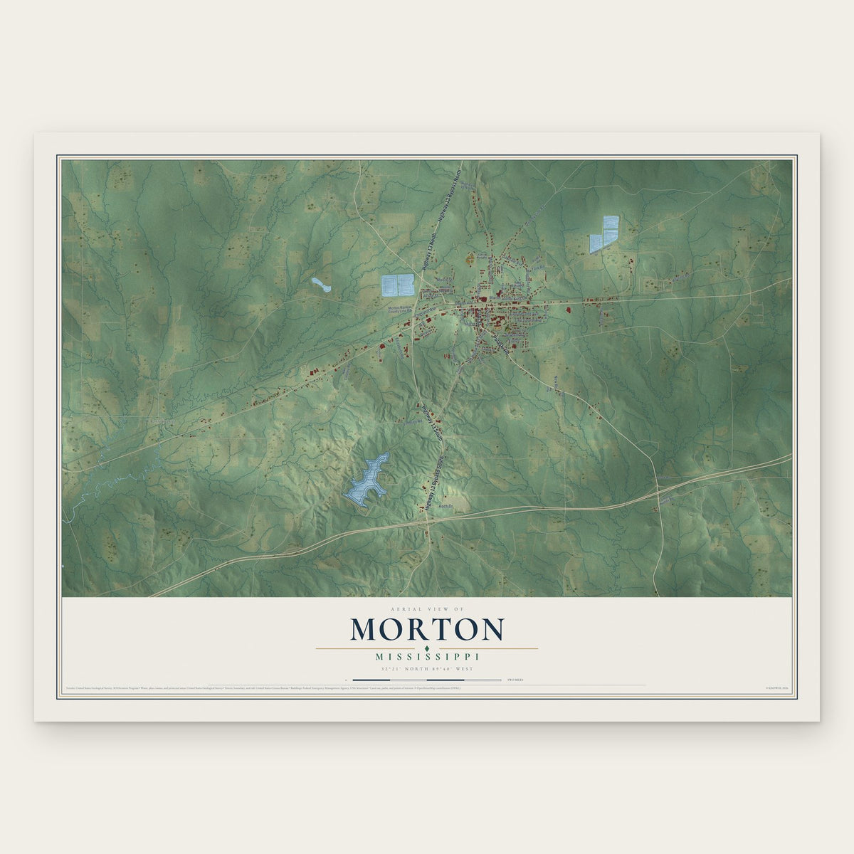 Morton, Mississippi map print, the full design