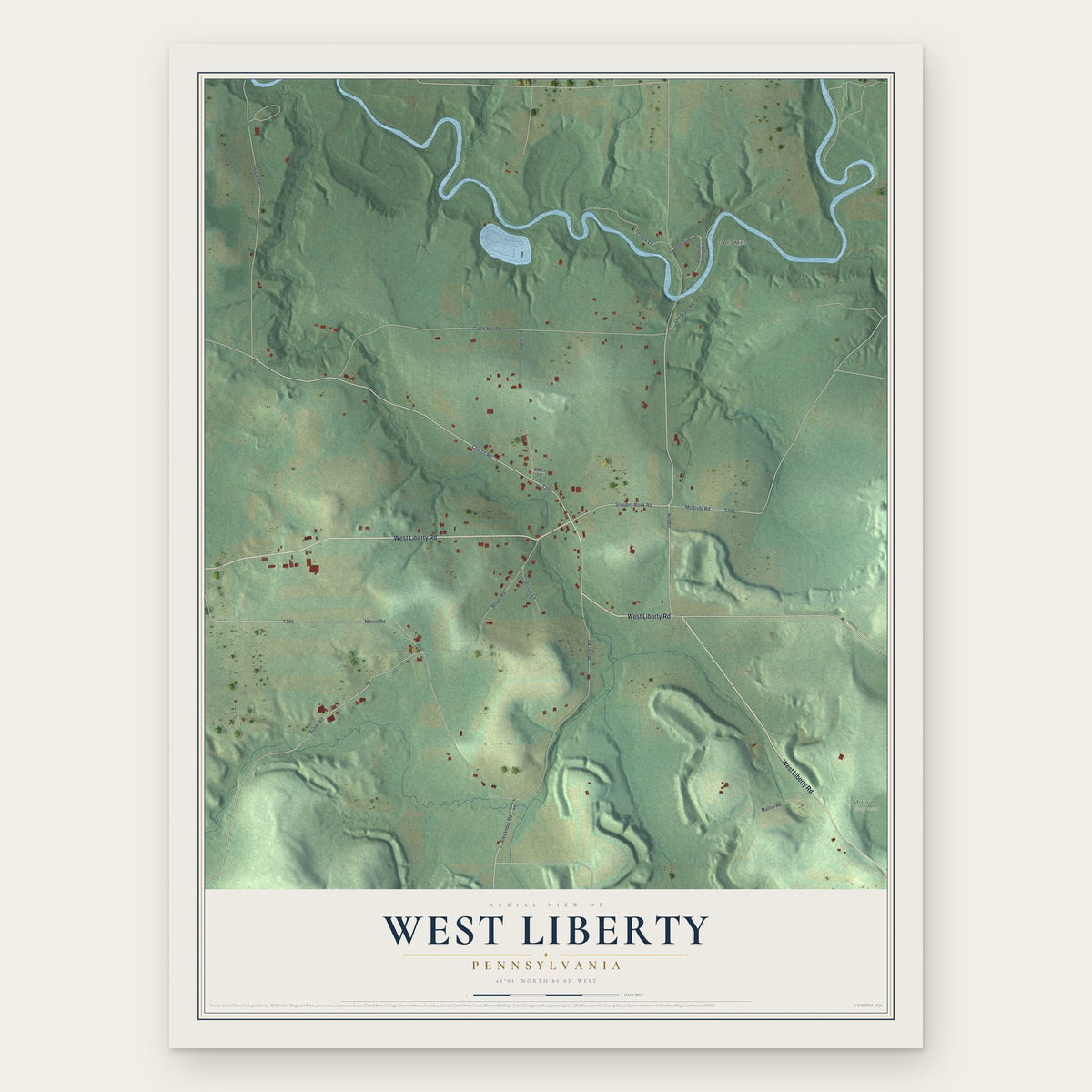 West Liberty, Pennsylvania map print, the full design