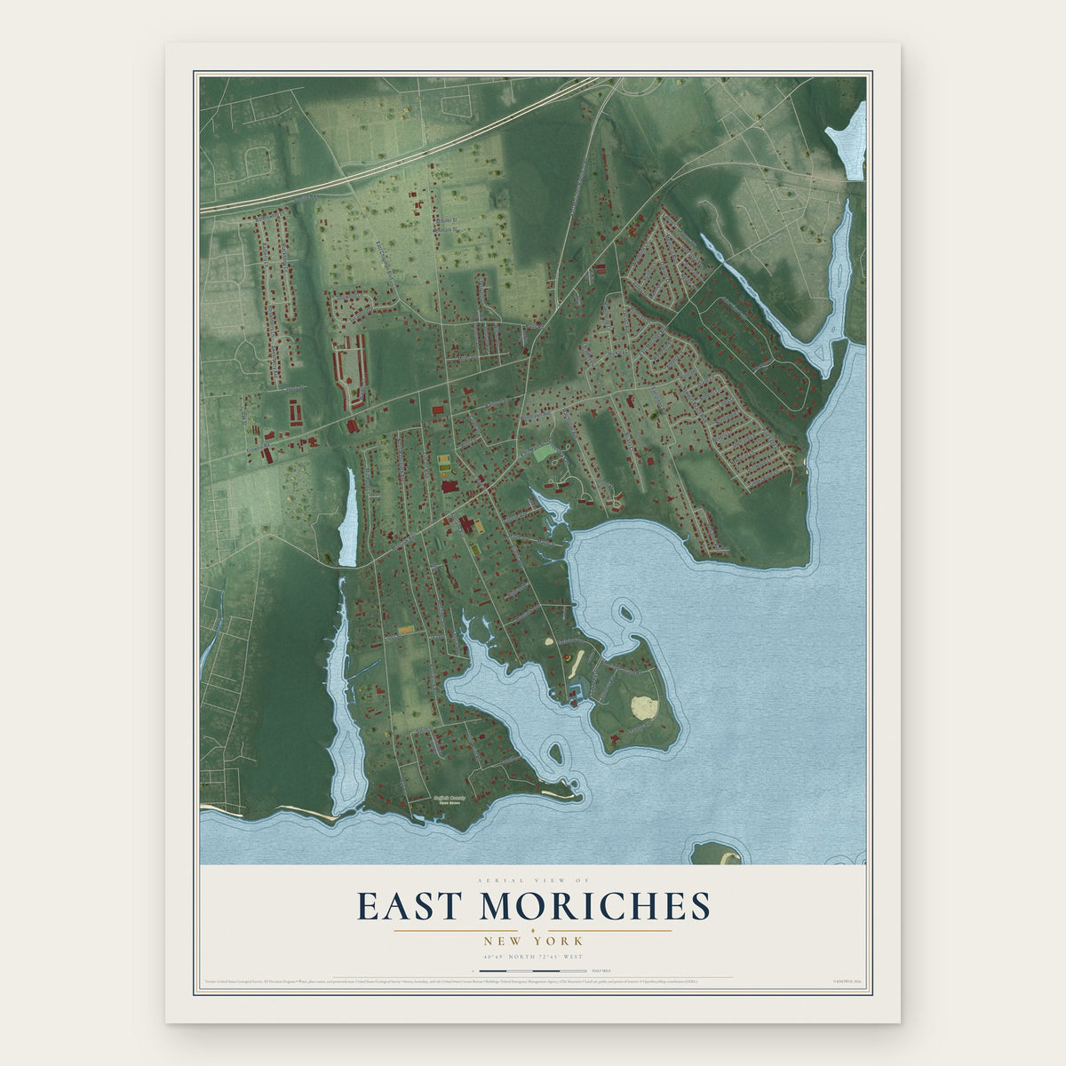 East Moriches, New York map print, the full design