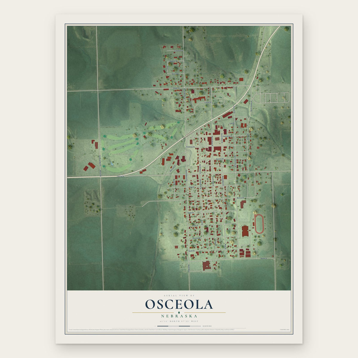 Osceola, Nebraska map print, the full design