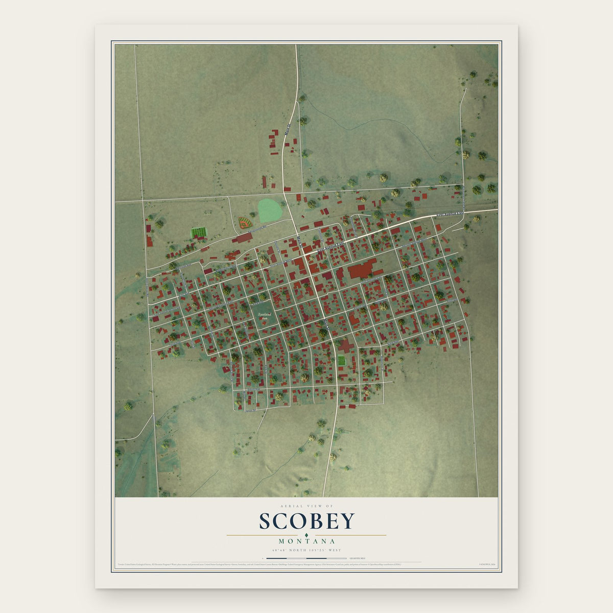 Scobey, Montana map print, the full design