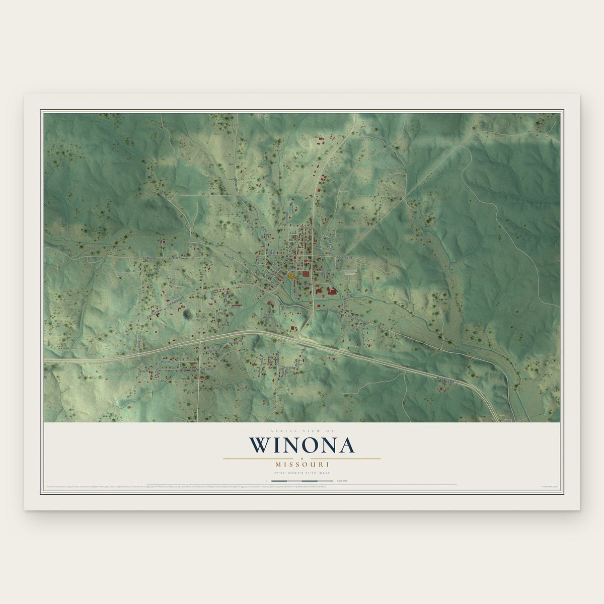 Winona, Missouri map print, the full design